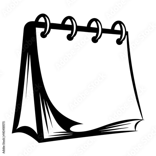 Black and white illustration of a calendar with spiral binding design