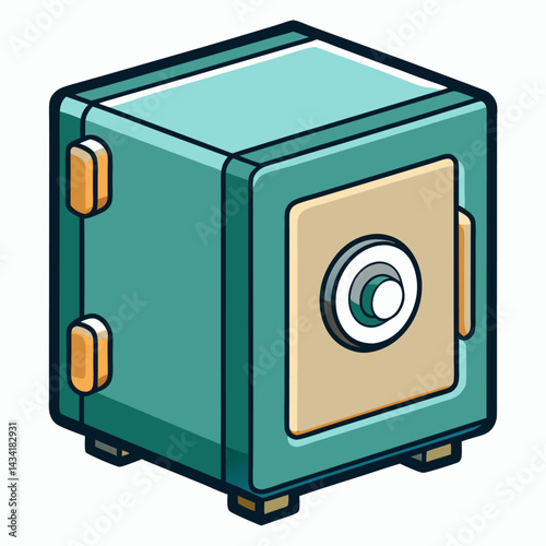 Cartoon Blue and Yellow Safe Box with Combination Lock – Secure Storage Illustration for Finance, Banking, Money Protection, Vault, Deposit, and Security Icon