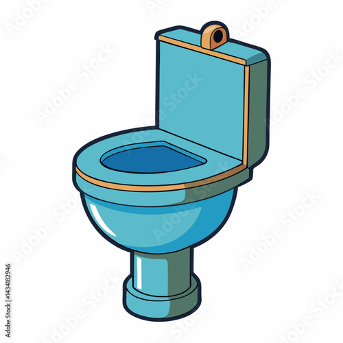 Cartoon Blue Toilet Illustration – Fun and Playful Bathroom Fixture Art, Sanitary Ware, Plumbing Design, Clean Modern Restroom Decor, Home Improvement Icon