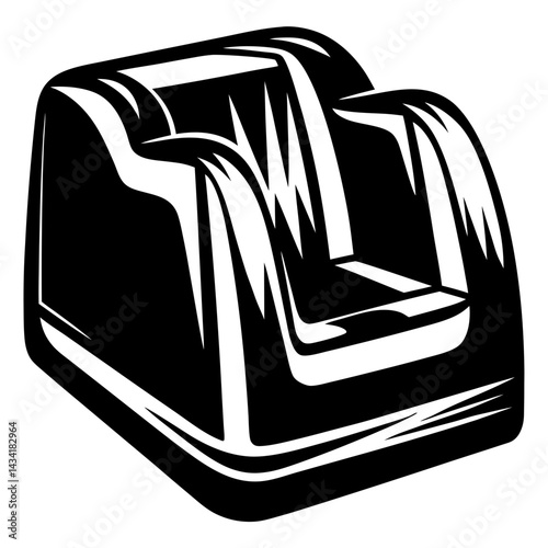 Monochromatic illustration of a tape dispenser showing a bold and abstract style