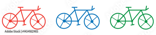 set of bicycle icon in line art style, silhouette of a bicycle.