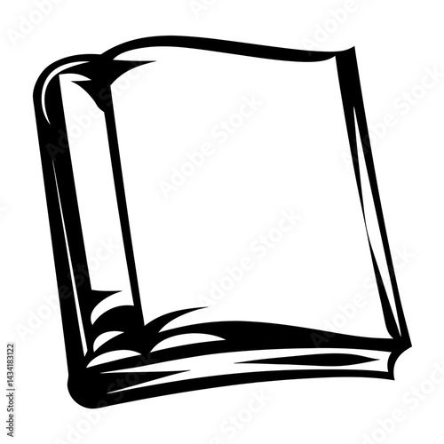 Stylized black and white open book, isolated on a white background