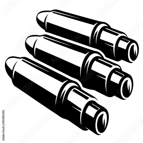 Three black and white stylized bullets or cartridges in an illustration