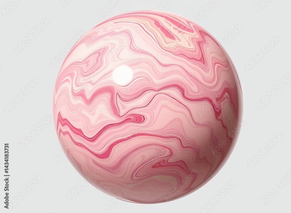 Vivid Pink and Brown Swirl Marble Ball on a White Background Vivid Pink and Brown Swirl Marble Ball on a White Background