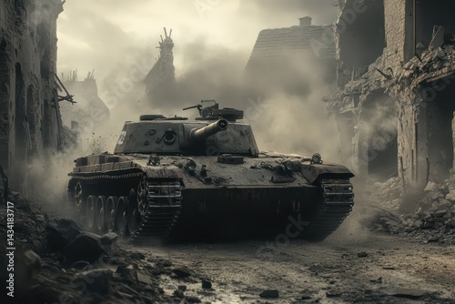 War tank urban battlefield scene