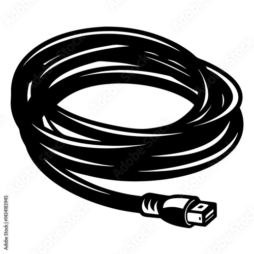 A tightly coiled black charging cable with a visible USB connection head