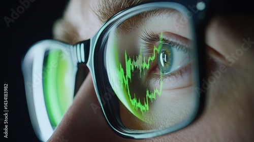 Obraz na płótnie reflection of stock market charts in a man's glasses w salonie
