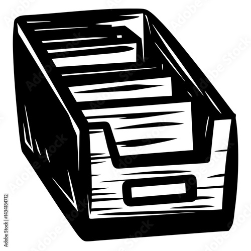 Stylized illustration of a filing cabinet drawer in black and white
