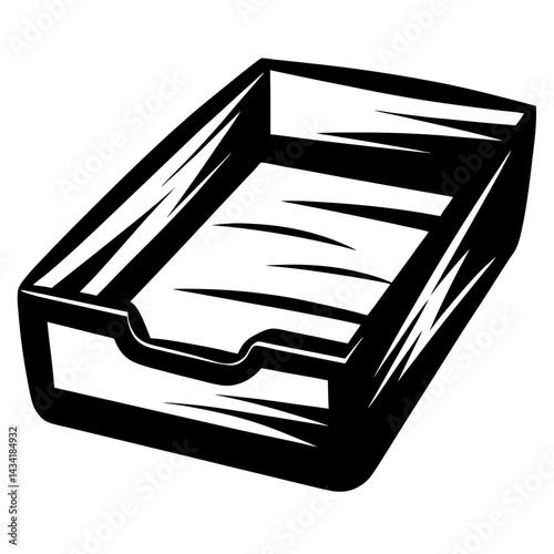 Black and white illustration of an empty in tray for organizing documents
