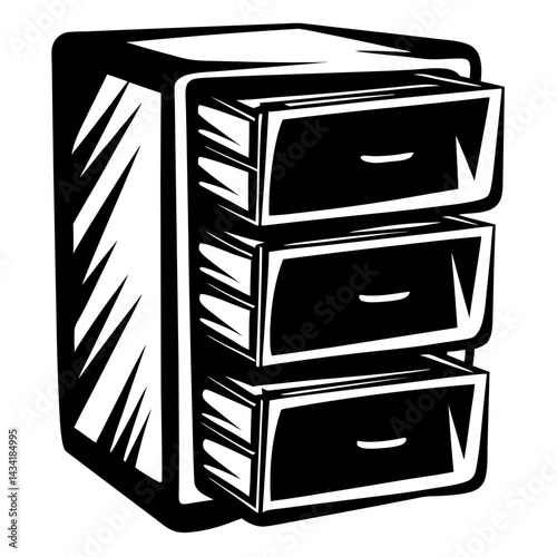 Stylized Three Drawer Filing Cabinet Isolated on White Background Illustration