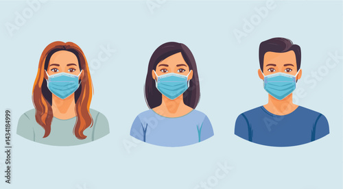 vector People Wearing Protective Masks flat design