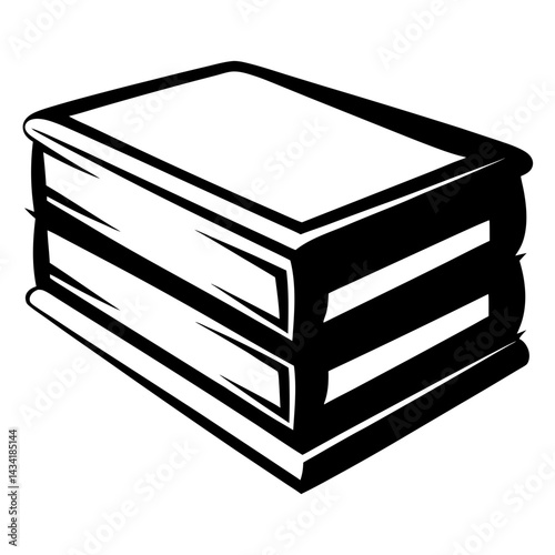 Stack of three stylized books, educational reading material in monochrome illustration