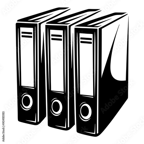 Three black and white office binders in a row for files