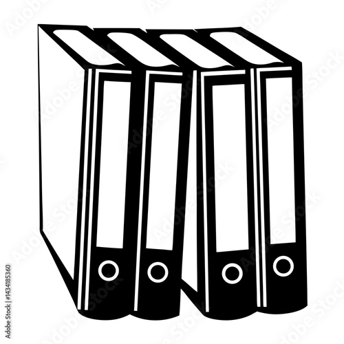 Organized monochrome file binders in a neat row, office document storage