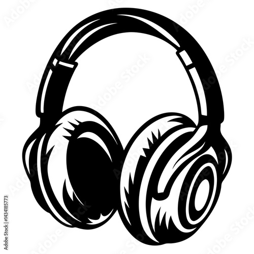 Striking Black and White Illustration of Modern Headphones for Audio Enjoyment