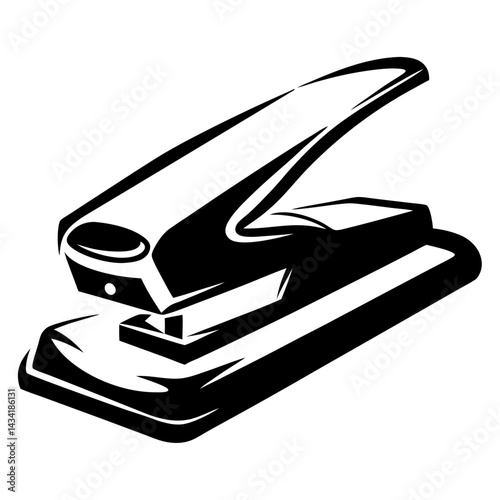 Bold black and white illustration of a desk stapler for office use