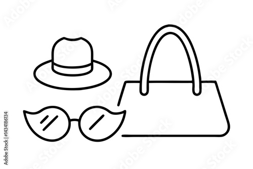 Vector illustration of a bag and shoes icon, a symbol design for purse or restaurant set