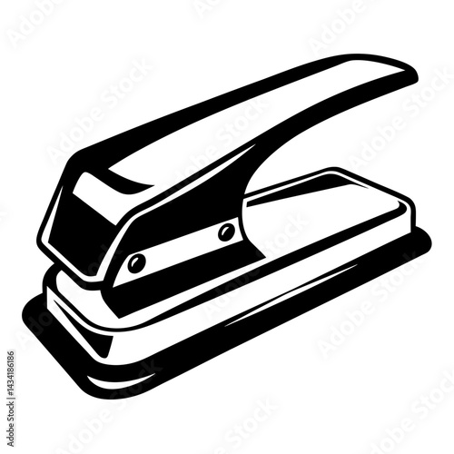 Black and white minimalist illustration of a metal office hole puncher
