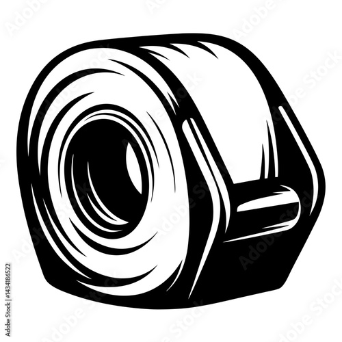 Black and white vector graphic of a roll of masking tape stationery