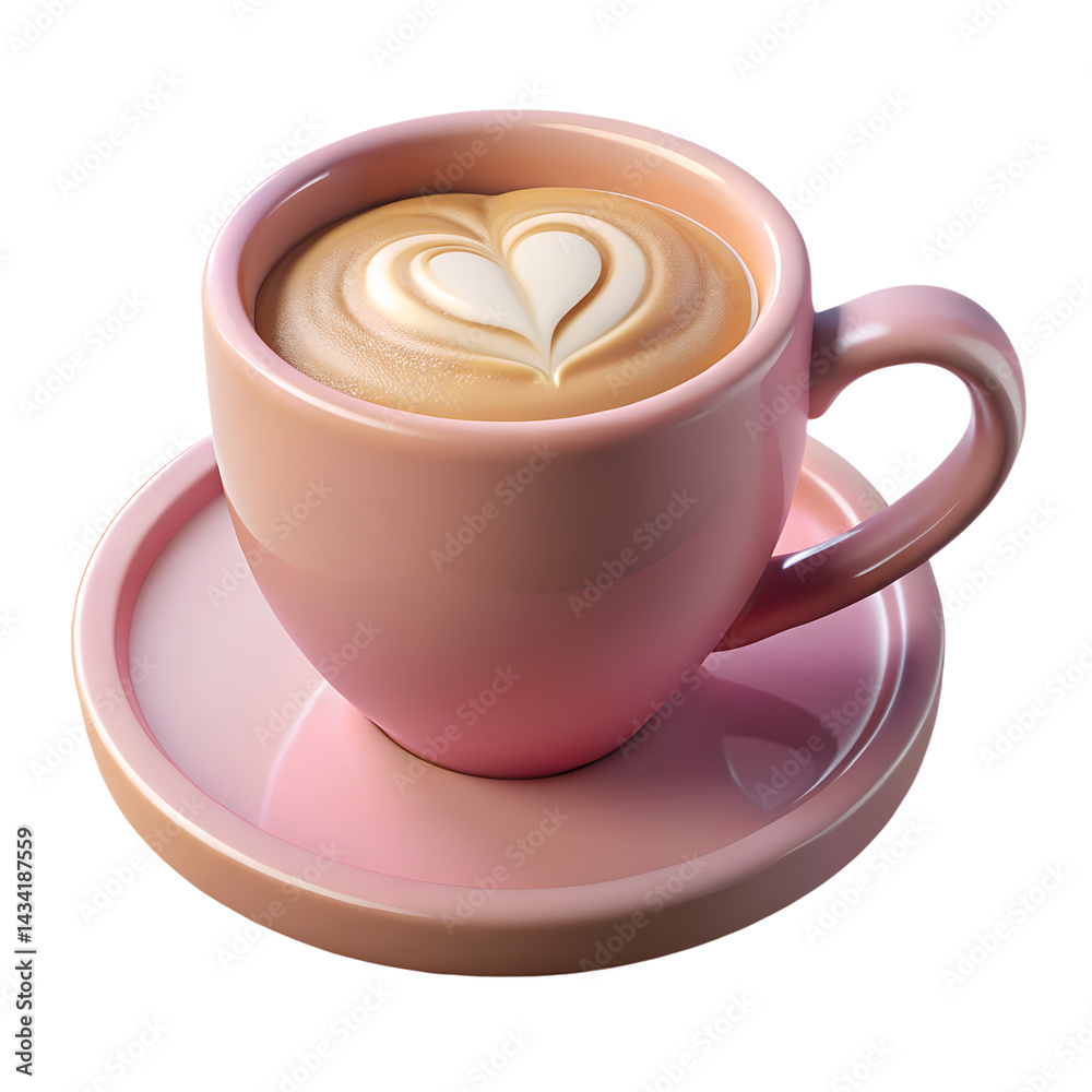 Pink ceramic cup and saucer, heart-shaped latte art, creamy coffee, soft pastel colors, smooth texture, minimalist design, cafe ambiance, isolated on white background, studio lighting Pink ceramic cup and saucer, heart-shaped latte art, creamy coffee, soft pastel colors, smooth texture, minimalist design, cafe ambiance, isolated on white background, studio lighting