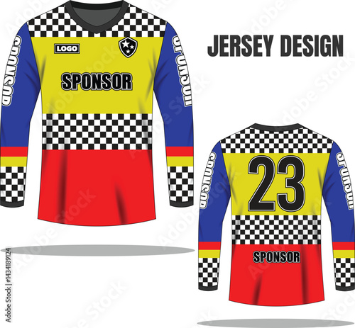 Colorful checkered long sleeve sports jersey front and back