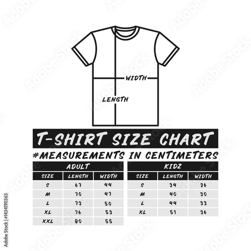 T-Shirt Size Chart Graphic.