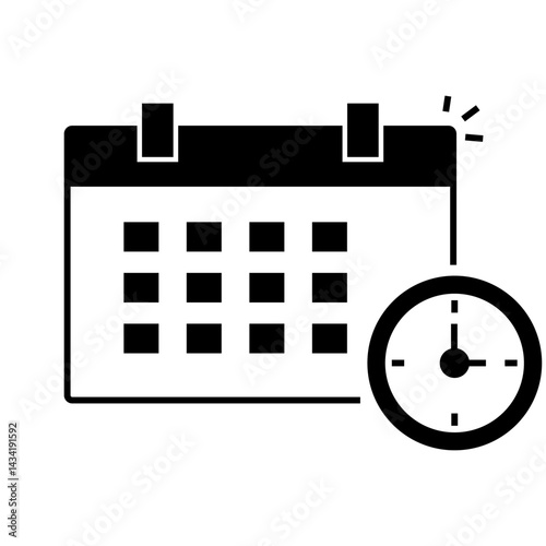 Calendar with Clock. Calendar and time icon for scheduling support calls or appointments