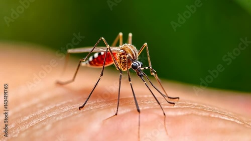Mosquito, insect bite, disease transmission. Pest control. Skin swells from mosquito sting. Malaria spread prevention strategy. Public health improves with awareness.