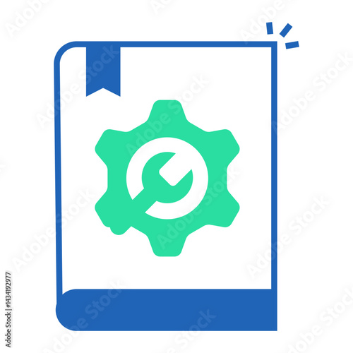 Troubleshooting Guide Document. Book with gear and wrench icon for user help manual and diagnostics