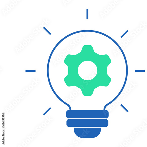 Innovation and Solution Idea. Lightbulb with gear icon representing smart tech ideas and support innovation