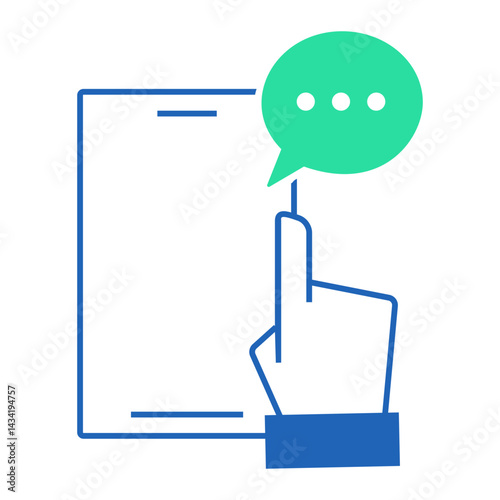 Tablet Feedback Interface. Hand with tablet and speech bubble symbolizing touch-based support feedback