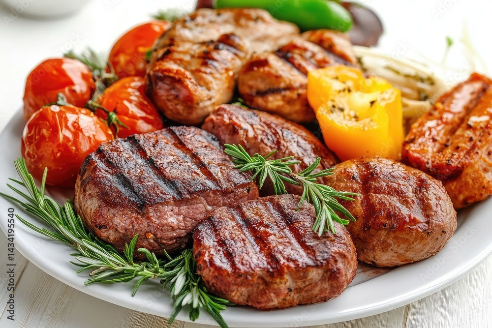 Meat dishes. AI generated illustration. Meat dishes. AI generated illustration.