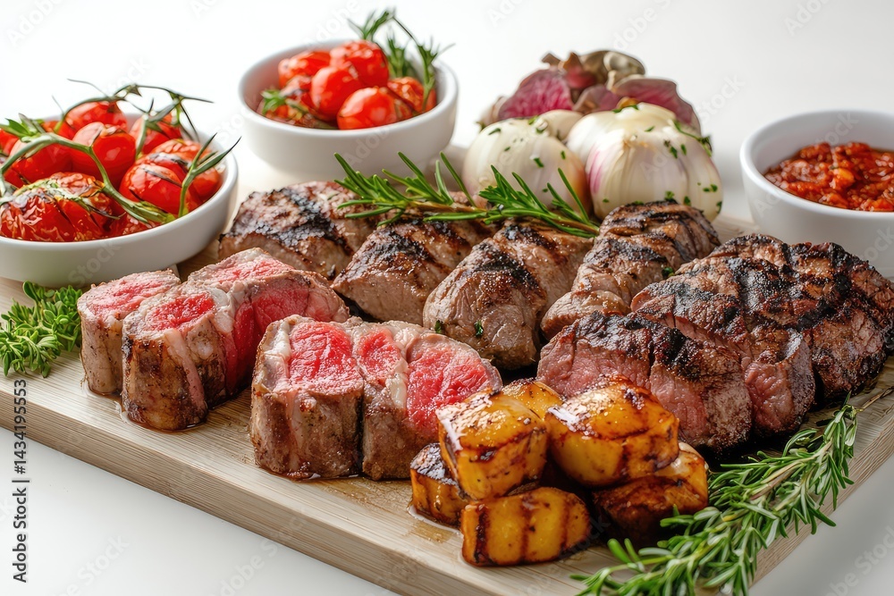 Meat dishes. AI generated illustration.