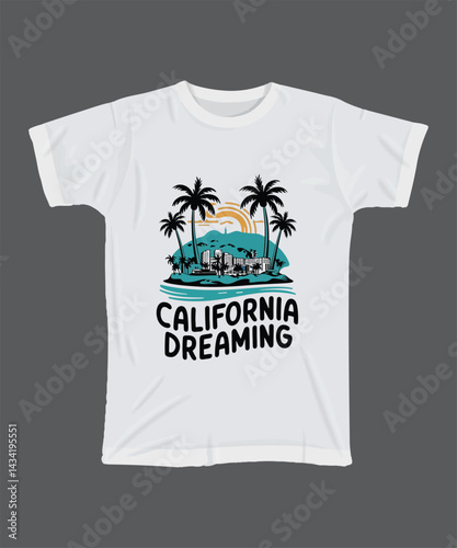 California dreaming t shirt with tropical island design