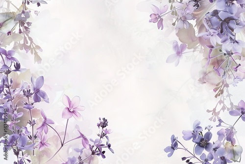 Floral arrangement with soft purple and white hues creating a delicate floral border