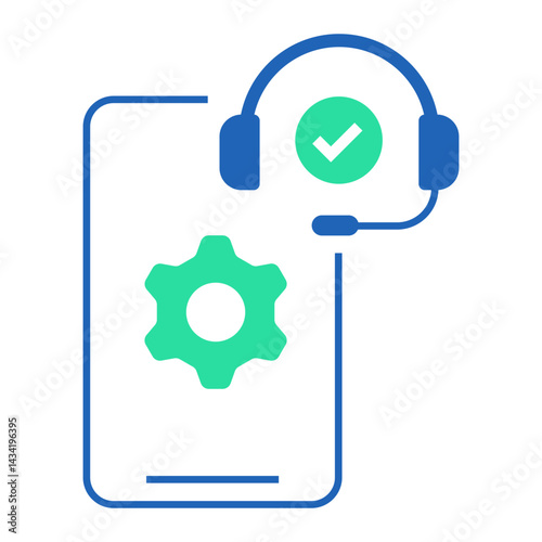 Mobile Support Configuration. Smartphone with headset and gear icon for mobile-based support setup