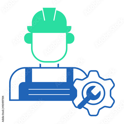 Maintenance Technician Support. Person with gear and tools icon for hardware or software support tasks
