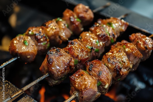 Meat on skewer. AI generated illustration.