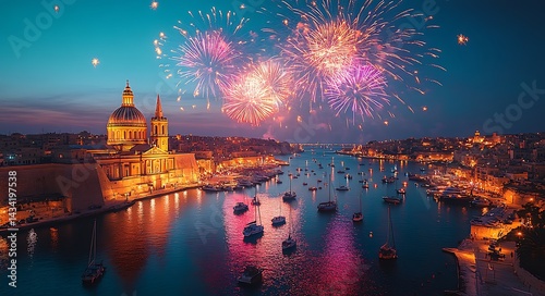 Valletta grand harbour fireworks display evening illumination malta festive celebration