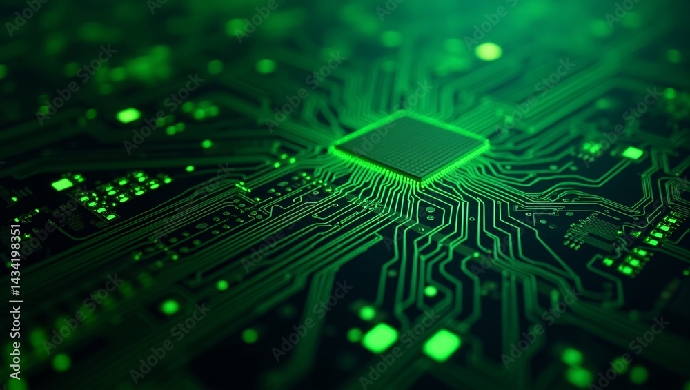 Abstract close-up of green computer circuit board	
