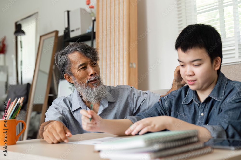 Artistic Expression and Family Support. A grandfather guides his grandson in creating drawings, fostering creativity and connection. Artistic Expression and Family Support. A grandfather guides his grandson in creating drawings, fostering creativity and connection.