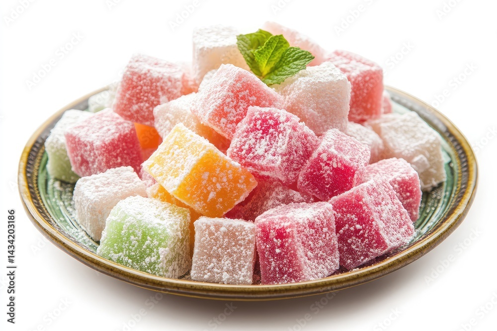 Mix Turkish delight on a plate. AI generated illustration. Mix Turkish delight on a plate. AI generated illustration.
