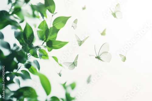 Wallpaper Mural Butterflies soar among green leaves in a serene bright composition symbolizing nature Torontodigital.ca
