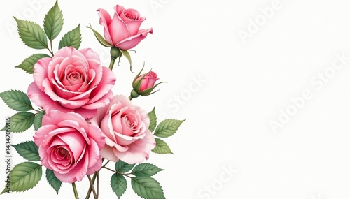 Delicate watercolor roses, intertwined leaves, soft hues, illustration, soft, petal