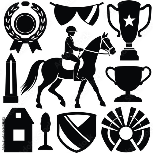 Equestrian Silhouette Icons and Symbols sports icon set