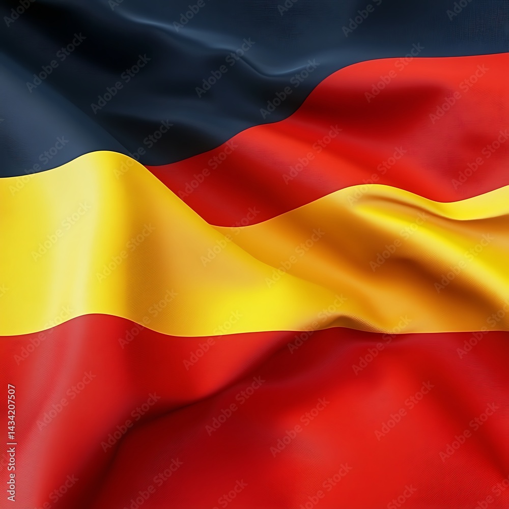 Obraz premium Vibrant German flag with black, red, and gold waving in the wind