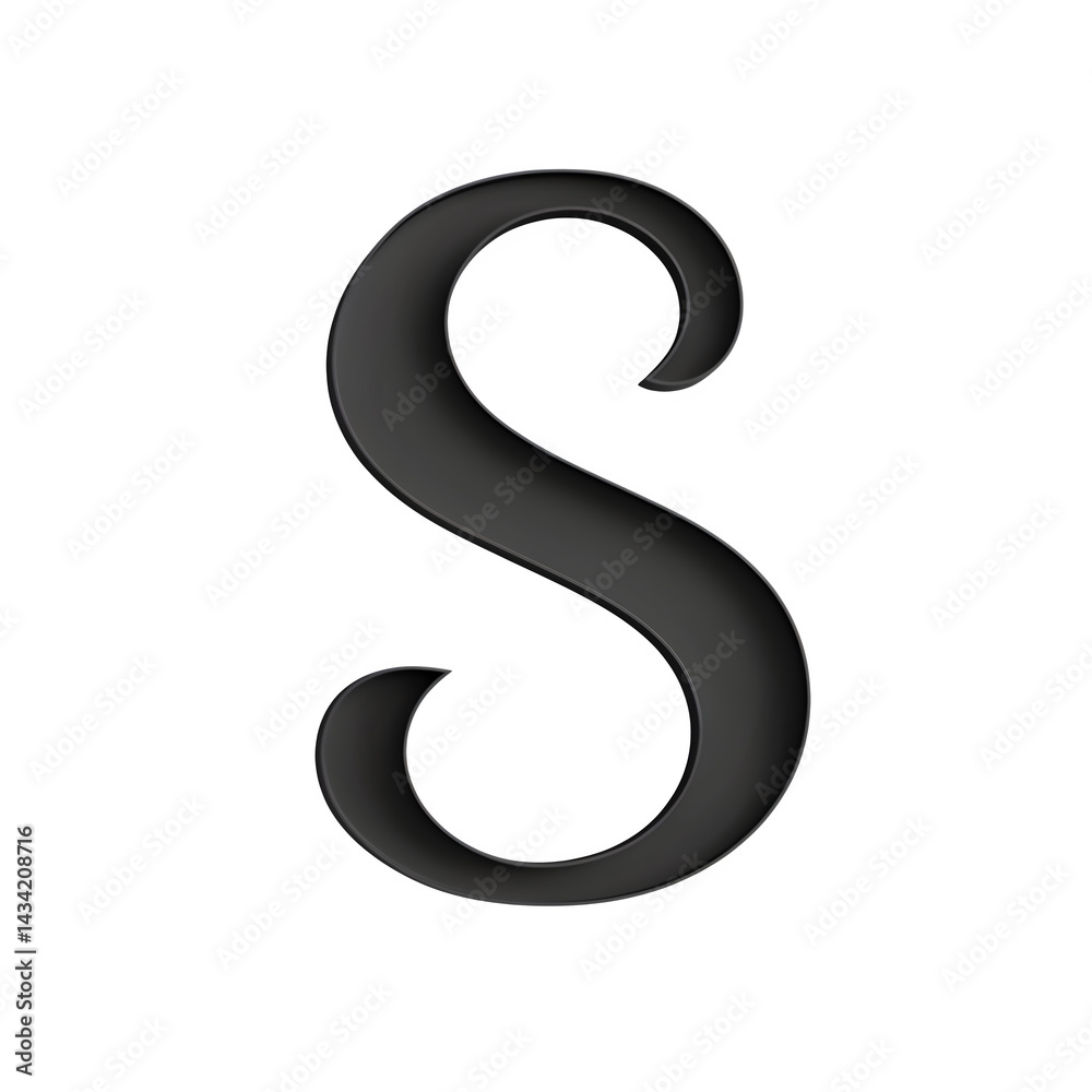 Elegant Black Letter S 3D Render for Design Projects
