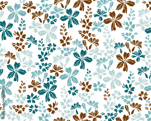 Wild meadow forget-me-not flowers endless pattern vector design. Ditsy traditional motif. Floral fabric print with flower truss elements. Forget-me-nots blossom summer print.