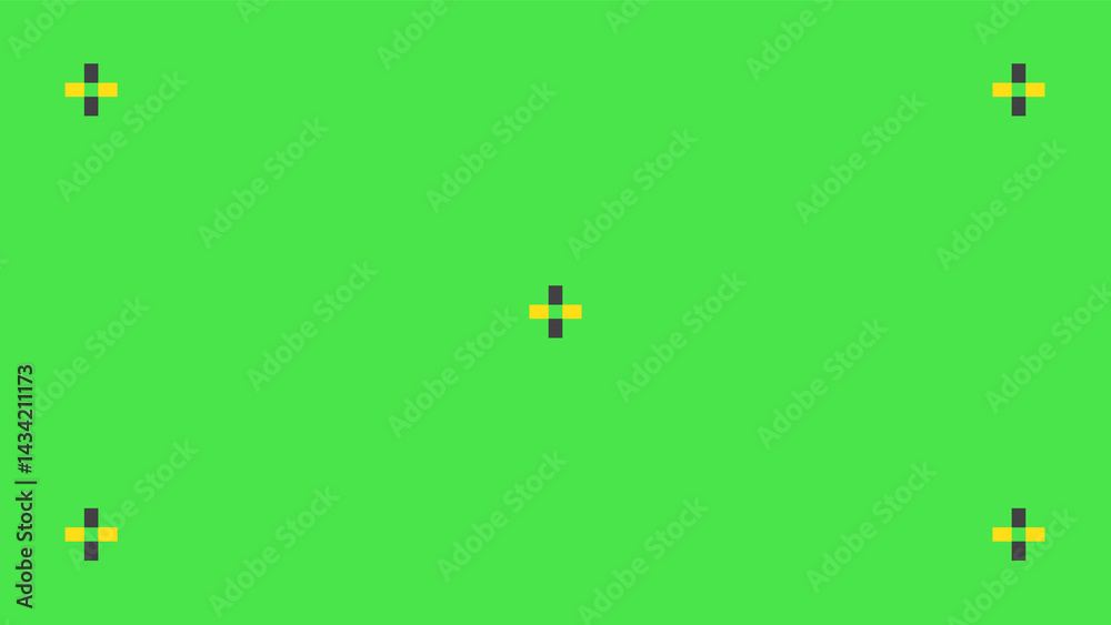 Fototapeta premium Green screen template for chroma key video production. Green screen background with tracking marker, viewfinder camera frame, video film screen template, overlay. 
