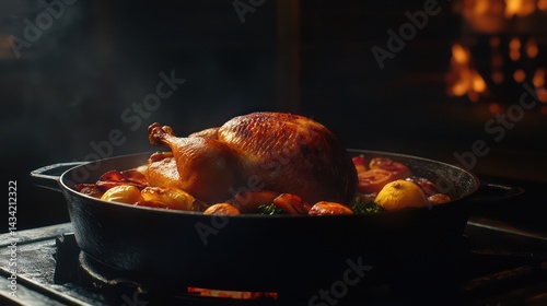 Wallpaper Mural Roasted chicken vegetables cast iron pot Torontodigital.ca